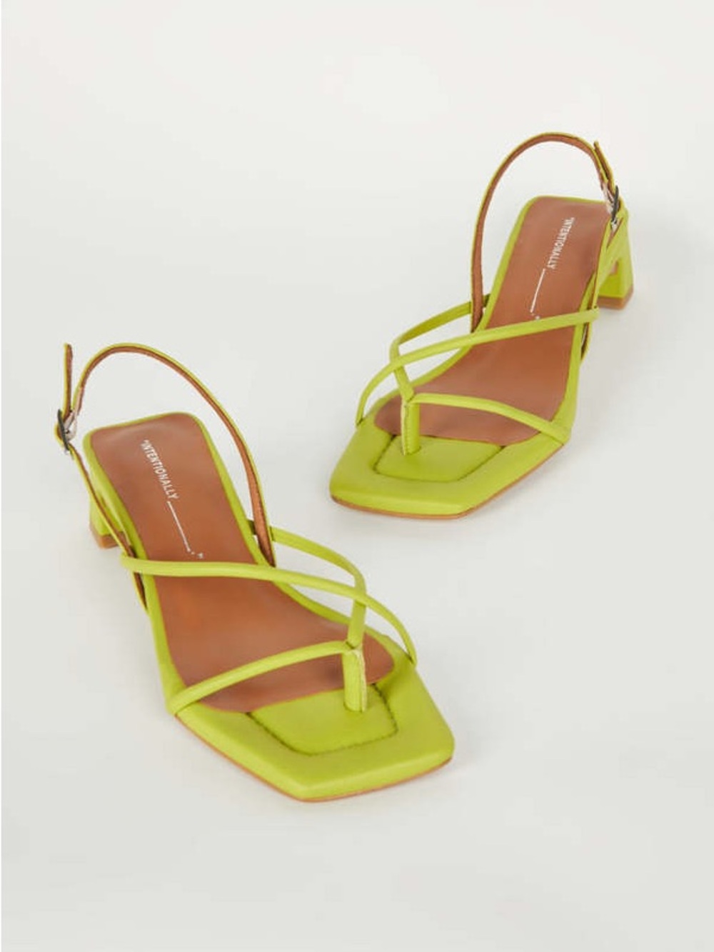 INTENTIONALLY BLANK Lime Green Strappy Square-Toe Sandals